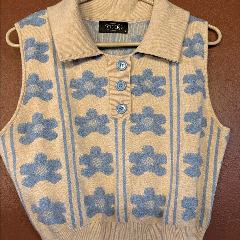 Cider Cream and Blue Crew Neck Sweater